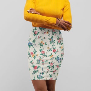 Small Flowers Cute Vintage 19th Century Floral Pattern Women&#39;s Pencil Skirt Womens Fashion Elastic Mid-Waist Fit Skirt Clothing Gift