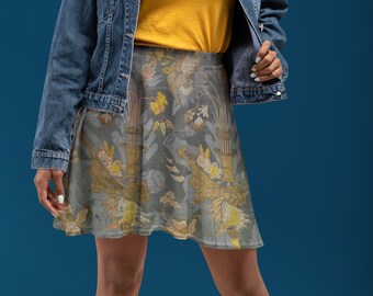 Vintage 18th Century Italy Italian Textile Pattern Polyester Spandex Women's Skater Skirt Above Knee Elastic Waist Skirt Fashion 6 SIZES