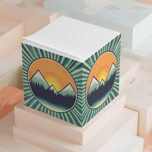 Sunset Mountains Sun Retro Mountain Nature Colorful Art Sticky Note Cube 700 Sticky Notes Paper Stationery Gift Office Home Coworker Gift