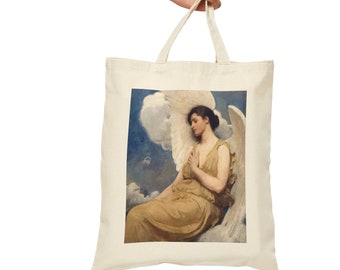 Figura alada anjo mulher do século XIX vintage Abbott Handerson Thayer pintura artística de algodão natural sacola de lona sacola de compras sacola de livros