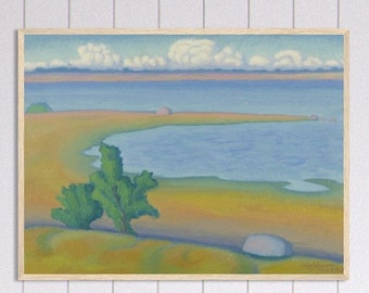 Beach Öland Promontory Sweden Island Vintage Swedish Art Helge Johansson Premium Matte Paper Natural Pine Wooden Framed Poster Wall Decor