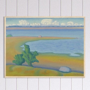 Beach Öland Promontory Sweden Island Vintage Swedish Art Helge Johansson Premium Matte Paper Natural Pine Wooden Framed Poster Wall Decor