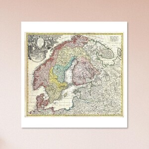 1730 vintage Scandinavie Carte Norvège Suède Danemark Finlande Art Print Premium Matte Paper Poster PLUSIEURS TAILLES DISPONIBLES