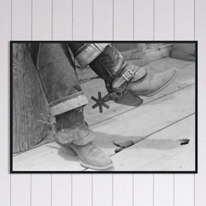 Stivali da cowboy da contadino Speroni Western Vintage Foto in bianco e nero Carta opaca premium Decorazione da parete con cornice in legno di pino nero VARIE DIMENSIONI