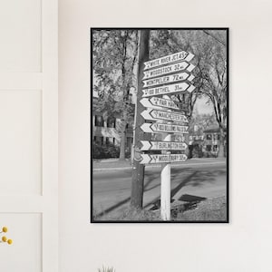 Rutland VT Highway Distance Sign Vintage Black and White Photo Premium Matte Paper Black Pine Wooden Framed Poster Wall Decor VARIOUS SIZES