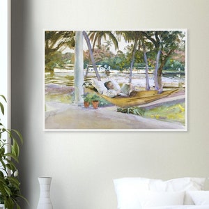 Figura su amaca Florida Riproduzione di arte vintage ad acquerello Carta opaca premium Decorazione da parete con poster incorniciato in legno di pino VARIE DIMENSIONI