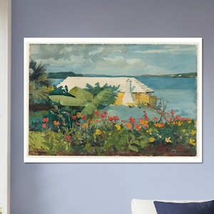 Flower Garden Bungalow Bermuda Caribbean Winslow Homer Tropical Landscape Painting Vintage Art Print Premium Matte Paper Poster VARIOUS SIZE