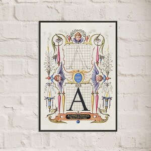Lettre A Calligraphie Guide Ange 16e siècle vintage Art Reproduction Premium Matte Paper Black Metal Encadré Poster Wall Decor DIFFÉRENTES TAILLES