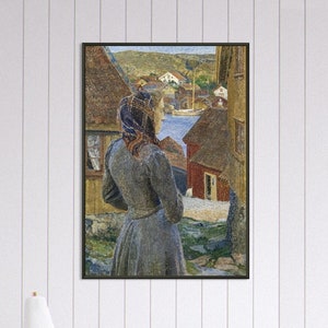 Eventide Bohuslän Sweden West Coast Village Woman Vintage Swedish Art Carl Wilhelmson Premium Matte Paper Black Metal Framed Poster