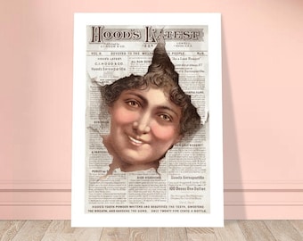 Hood's Tooth Powder Zahnpflege 19 Century Vintage Werbekarte Kunstdruck Bad Dekor Reproduktion Premium Matte Papier Poster