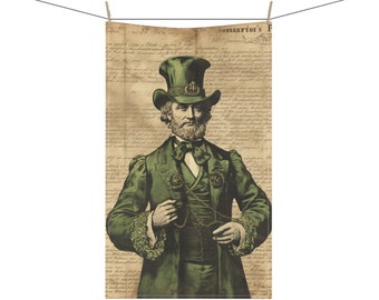 St Patrick's Day Irish Man in Green Ireland Vintage Art 18" x 30" Kitchen Tea Towel Polyester or Cotton Twill Home Decor Irish Gift
