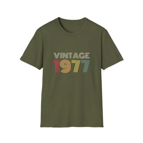 VINTAGE 1977 Unisex Gildan Softstyle T-Shirt Retro Graphic Crewneck Tee Birthday Gift Eco Friendly Ethical Clothing