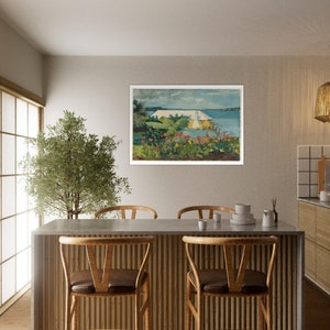 Tableau Toile Winslow Homer - 'Flower Garden And Bungalow, Bermudes' - Cadre Bois, Prêt à Accrocher