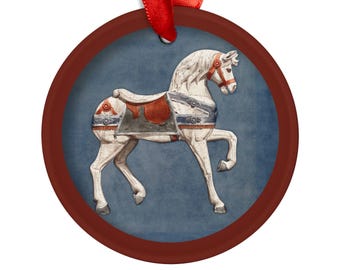 Gepersonaliseerde rond acrylornament - vintage carrouselpaard - boomdecor - cadeau paardenliefhebbers - decoratie vakantie