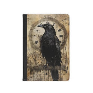 Cartera de cuero sintético para pasaporte, accesorio de viaje internacional Steampunk Crow Bird, cubierta de pasaporte con bloqueo RFID, regalo de trotamundos