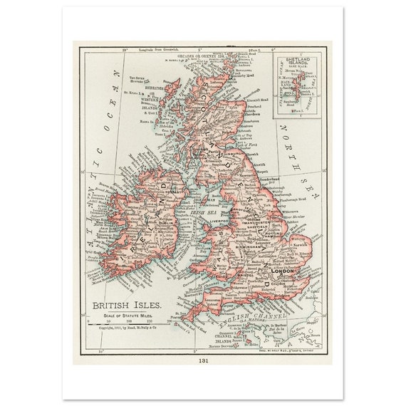 1900 年代 ヴィンテージ イギリス諸島地図 アートプリント