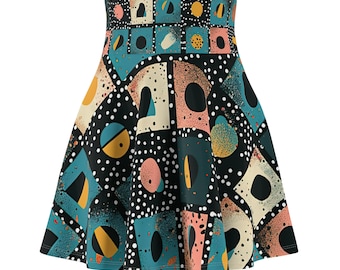Colorful Geometric 80s Vintage Inspired Pattern Polyester Spandex Women's Skater Skirt Boho Fashion Clothing Above Knee Elastic Waist Skirt