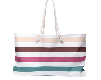 24 x 13 Inch Spun Polyester Weekender Bag Boho Retro Stripe Pattern Beach Bag Tote Bag T-Bottom Rope Handle Purse Gift for Her