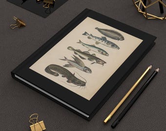 Antique Fish Illustration - Ruled Line Notebook - Fishing Diary - Hardcover Journal - Fish Lover Gift