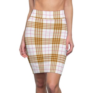 Vintage Inspired Plaid Pattern Women&#39;s Pencil Skirt Womens Fashion Elastic Mid-Waist Fit Skirt 6 SIZES Clothing Gift