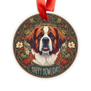 San Bernardo - Adorno acrílico redondo - Regalo personalizado para amantes de las mascotas - Perro navideño - Decoración navideña - Decoración navideña con animales
