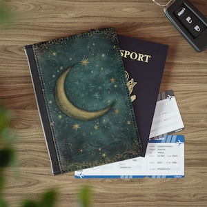 PORTEFEUILLE PASSEPORT Art de style vintage lune céleste et étoiles accessoire de voyage international housse de passeport bloquant RFID cadeau globe-trotter