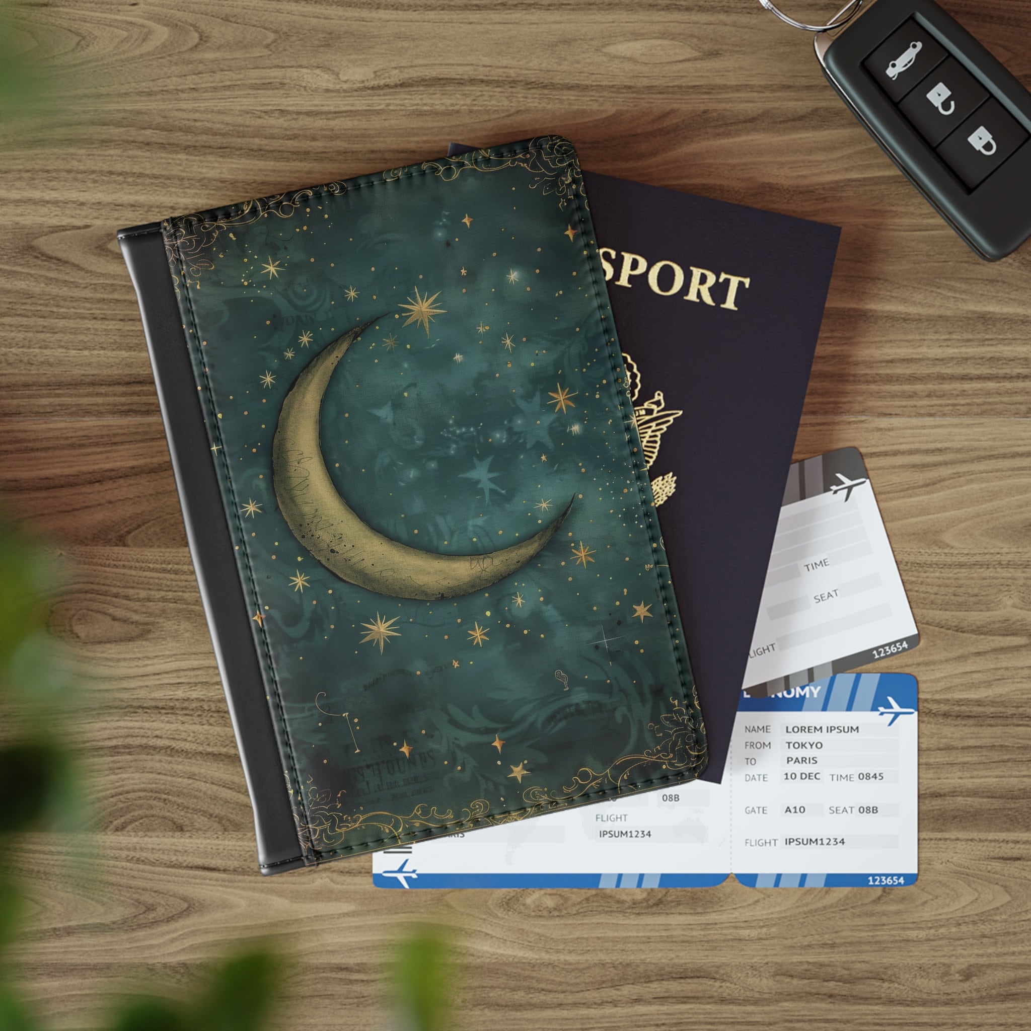 Celestial Moon and Stars Vintage Style Art PASSPORT WALLET