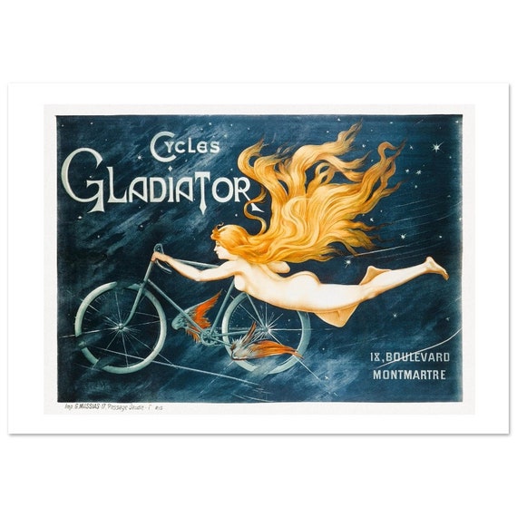 Cycles Gladiator Red Head Woman Vintage Ad French Bicycle 