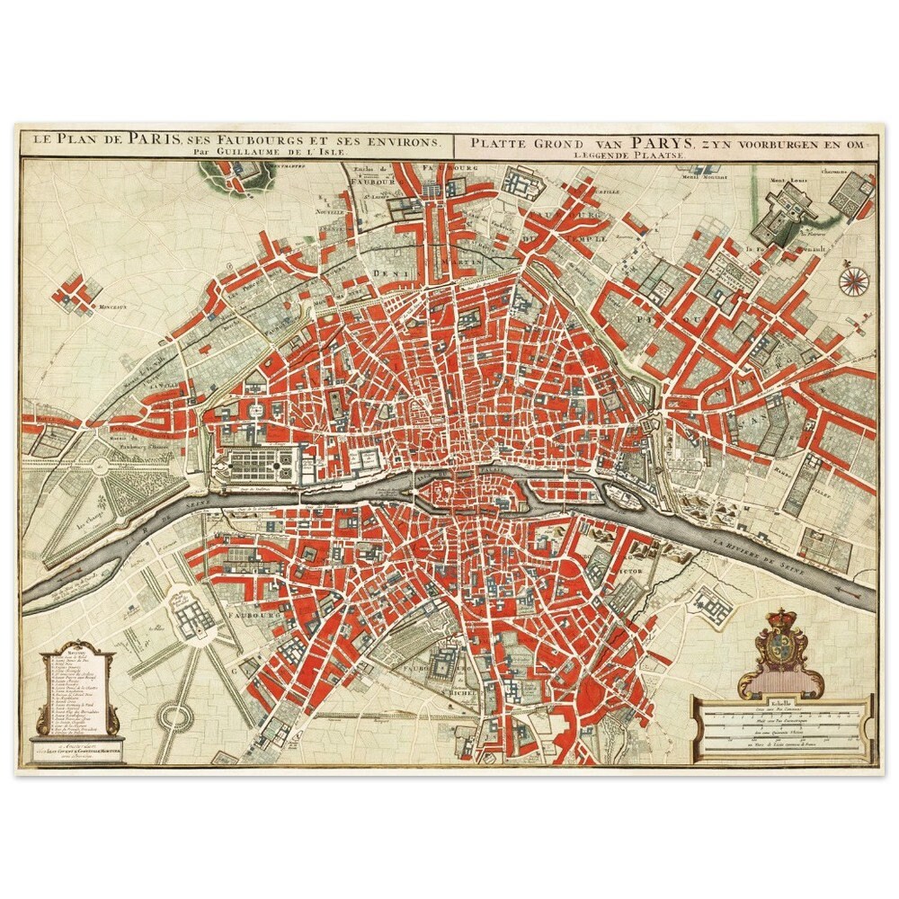 18th Century Vintage Map of Paris City View France Europe Art Print ...