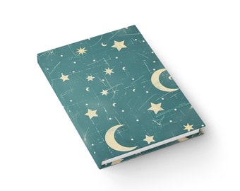 Carnet de notes à couverture rigide, motif lune et étoiles vintage, 5 x 7 pouces, 128 pages lignées, carnet de rêves, carnet de voyage, cadeau