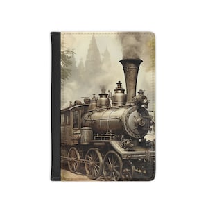 Cuero sintético PASSPORT WALLET Steampunk Steam Train Locomotora Accesorio de viaje internacional RFID Bloqueo Pasaporte Cubierta Globetrotter Regalo