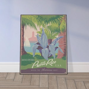 Puerto Rico USA Caribbean Vintage Travel Tourism Tropical Coastal Palm Tree Art Print Reproduction Premium Matte Paper Poster VARIOUS SIZES