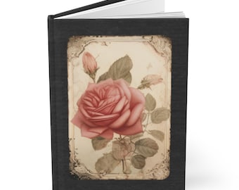 Shabby Chic Pink Rose - Vintage Style Ruled Line Notebook - Flower Diary - Hardcover Journal - Gift for Her
