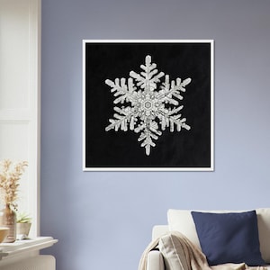 Snowflake Vintage 19th Century Photograph Photo Reproduction Art Premium Matte Paper White Pine Wooden Square Framed Poster Winter Decor