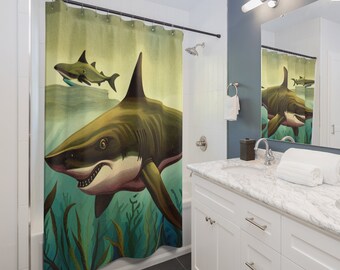 Nuoto Squalo Squali Grandi Pesci Oceano Onde Mare Animale Marittimo Bagno Decor 71 "x 74" Blu Bianco Poliestere Tenda da doccia Bagno Moda