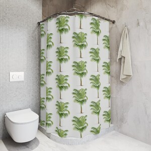 Vintage Palm Tree Illustration Art, Tropical Beach Bathroom Decor, 71&quot; x 74&quot; Polyester Fabric Shower Curtain