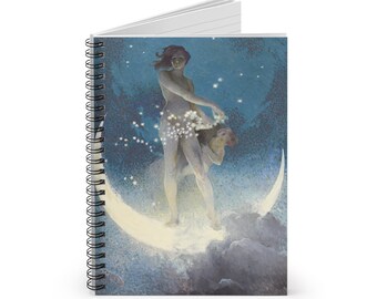 Spring Scattering Stars Woman Night Sky Vintage Art Spiral Bound Journal 118 Lined Pages Notebook