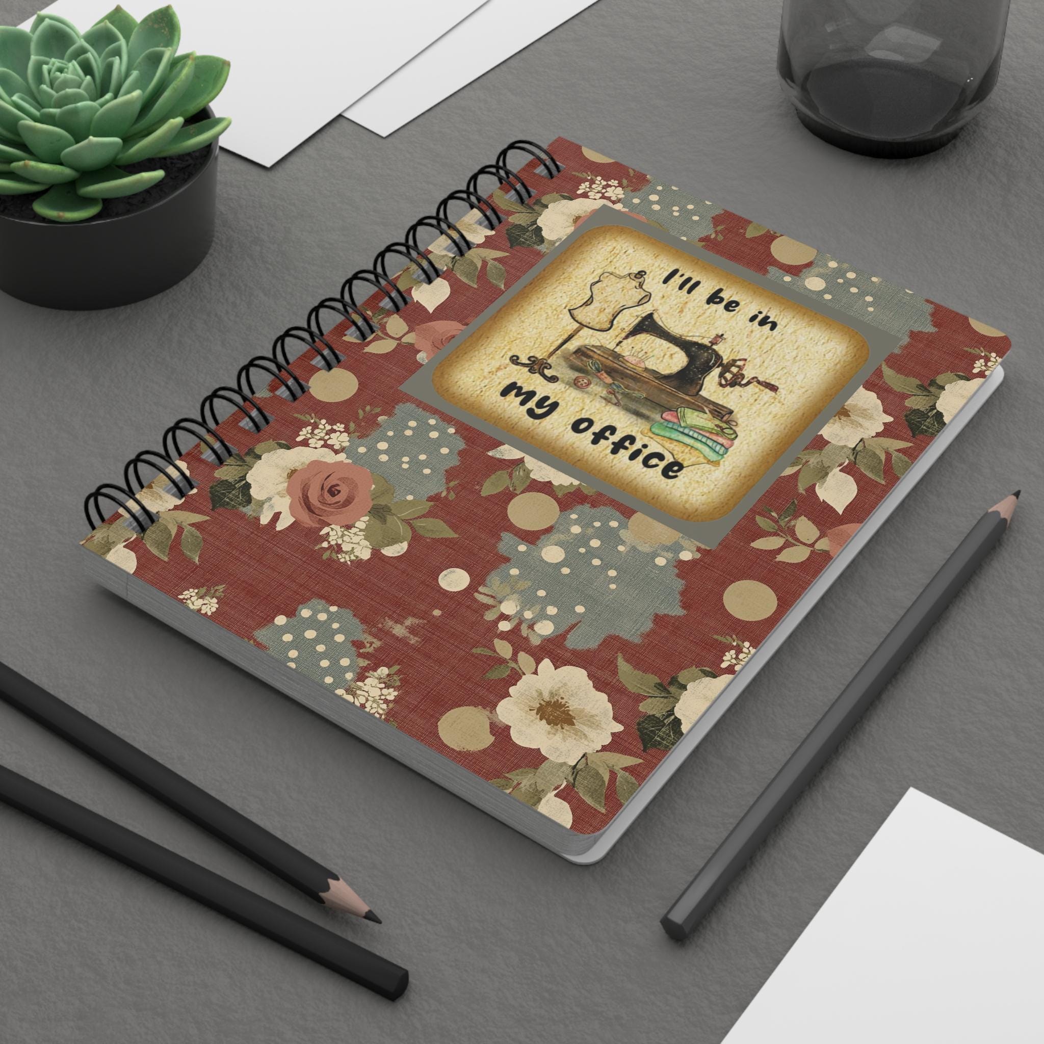 Cute Vintage Sewing Floral Pattern - Spiral Bound Ruled Line Notebook ...