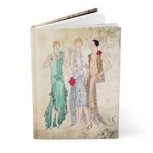 Flapper Women in Evening Dresses - Ruled Line Notebook - Journaling Diary - Hardcover Travel Journal - Fashion Lover Gift - Vintage Vibes