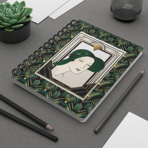 Elegant Vintage Spiral Bound Journal - Art Deco Flapper Woman Notebook - Diary Gift for Her