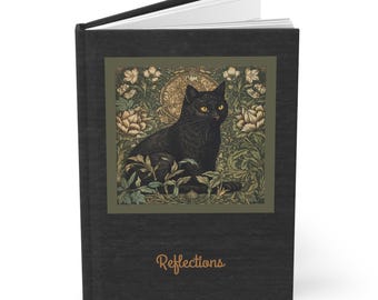 Jugendstil Schwarze Katze - Personalisiertes Liniertes Notizbuch - Journaling Tagebuch - Hardcover Journal - Geschenk für Katzen Liebhaber