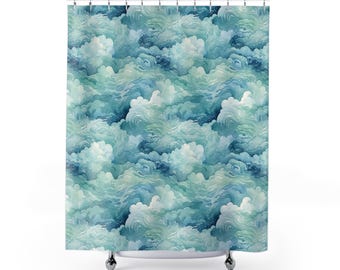 Ocean Waves Wavy Surf Pattern, Blue Bathroom Decor, 71" x 74" Polyester Fabric Shower Curtain, Sea Theme, Bath Decor Gift
