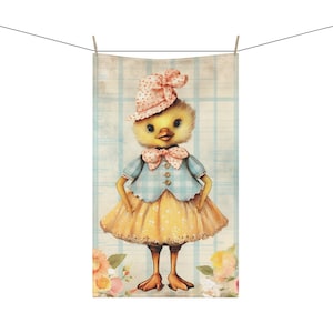 Cute Vintage Dressed Up Baby Duck Duckling Illustration 18&quot; x 30&quot; Kitchen Tea Towel Polyester or Cotton Twill Holiday Home Decor Easter Gift