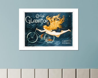 thumbnail image 2 of Gladiator Blond Girl Flying Bicycle Cycles French Vintage Poster Repro 2 of 5