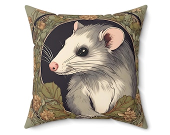 OPOSSUM Art nouveau William Morris style art filé polyester carré oreiller + housse forêt amoureux des animaux coussin marsupial décoration d'intérieur cadeau