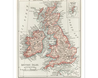 1900 年代 ヴィンテージ イギリス諸島地図 アートプリント
