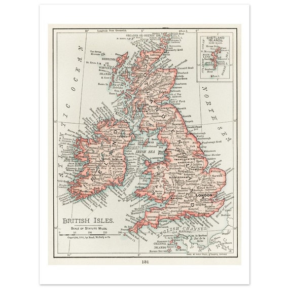1900 年代 ヴィンテージ イギリス諸島地図 アートプリント