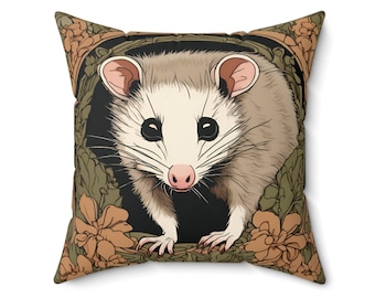 OPOSSUM Art nouveau William Morris style art filé polyester carré oreiller + housse forêt animal marsupial amant coussin décoration maison cadeau