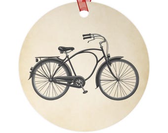Vintage Bike Illustration- Personalized Round Metal Ornament - Bicycle Holiday Decor - Personalized Gift - Home Decor - Tree Ornament
