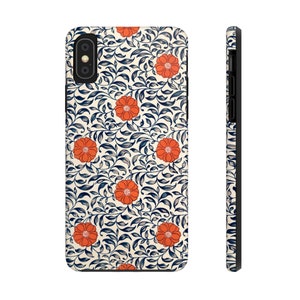 Vintage Chinese Blue Red and White Floral Print Pattern Asian Art Pattern iPhone 7 8 X 11 12 13 14 and More Tough Phone Cases VARIOUS MODELS